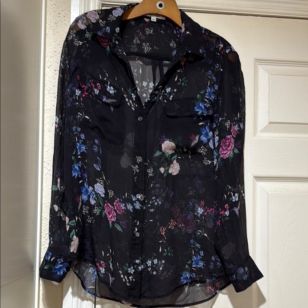 Equipment by Tabitha Simmons Floral Sheer Black Blouse